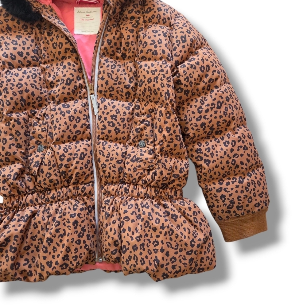 Hanna Andersson Leopard Print Girls Down Jacket 140 Size 10 - Picture 5 of 15